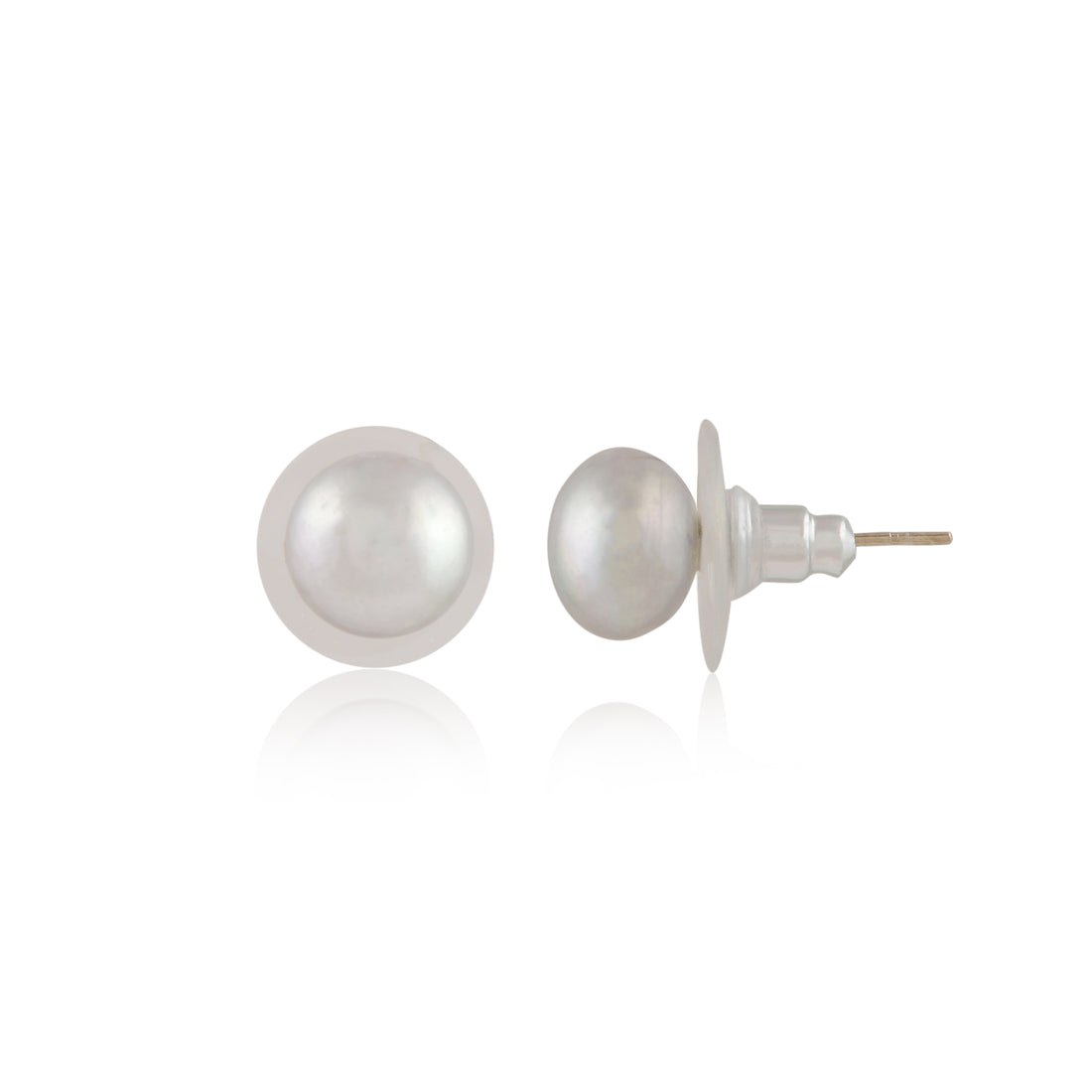 Silver Button Studs (Freshwater Grey Pearl Stud Earrings)