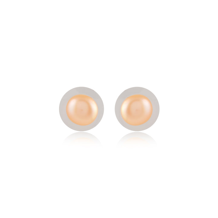 Blush Peach Freshwater Pearl Stud Earrings in Sterling Silver | AAA Pearl Studs | 4MM