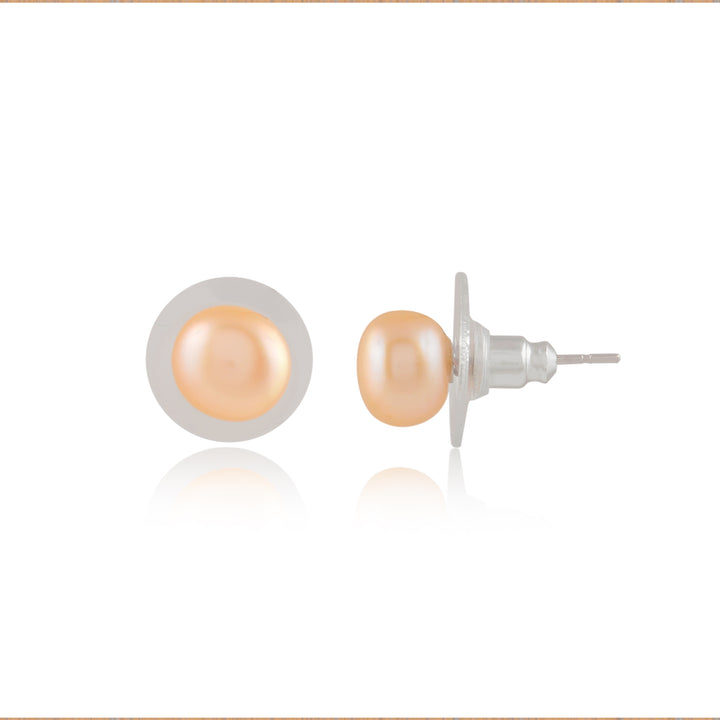 Blush Peach Freshwater Pearl Stud Earrings in Sterling Silver | AAA Pearl Studs | 4MM