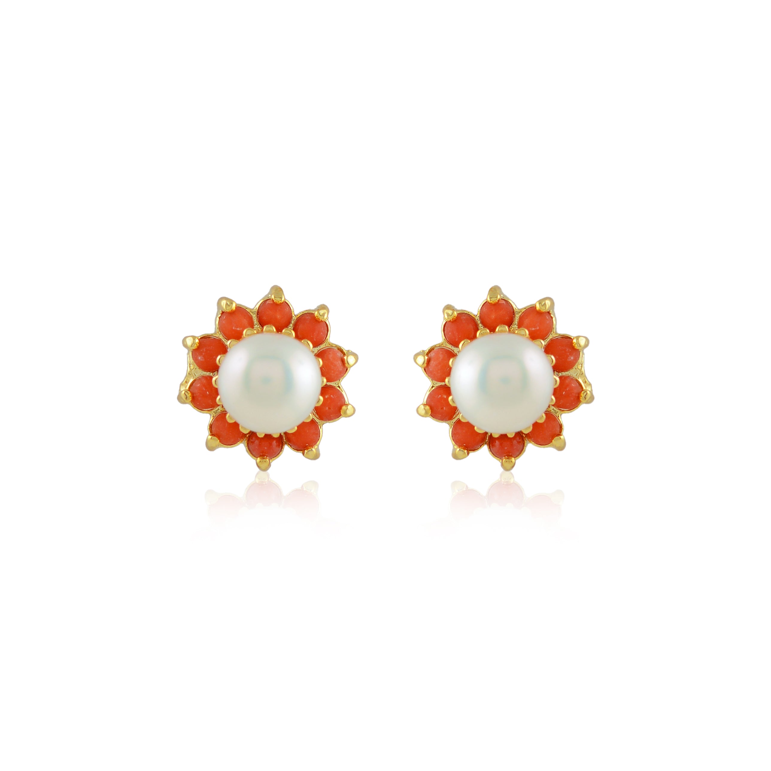 Coral Bloom Pearl Studs (Coral & Freshwater Pearl Stud Earrings)