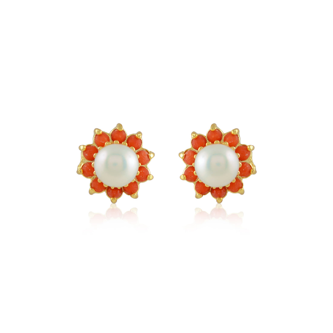 Coral Bloom Pearl Studs (Coral & Freshwater Pearl Stud Earrings)