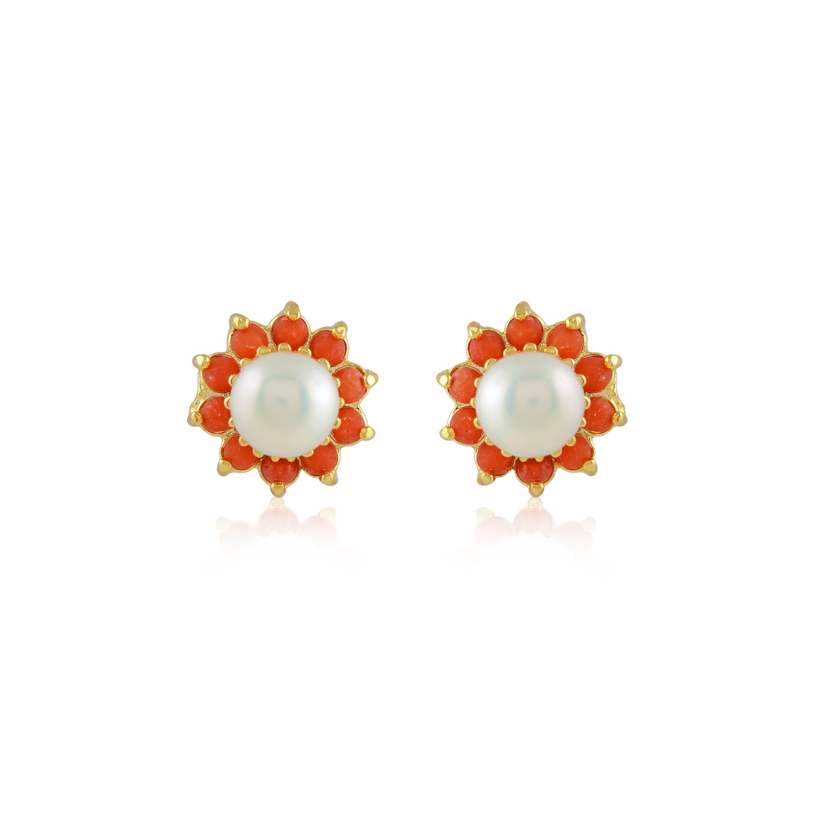 Coral Bloom Pearl Studs (Coral & Freshwater Pearl Stud Earrings)