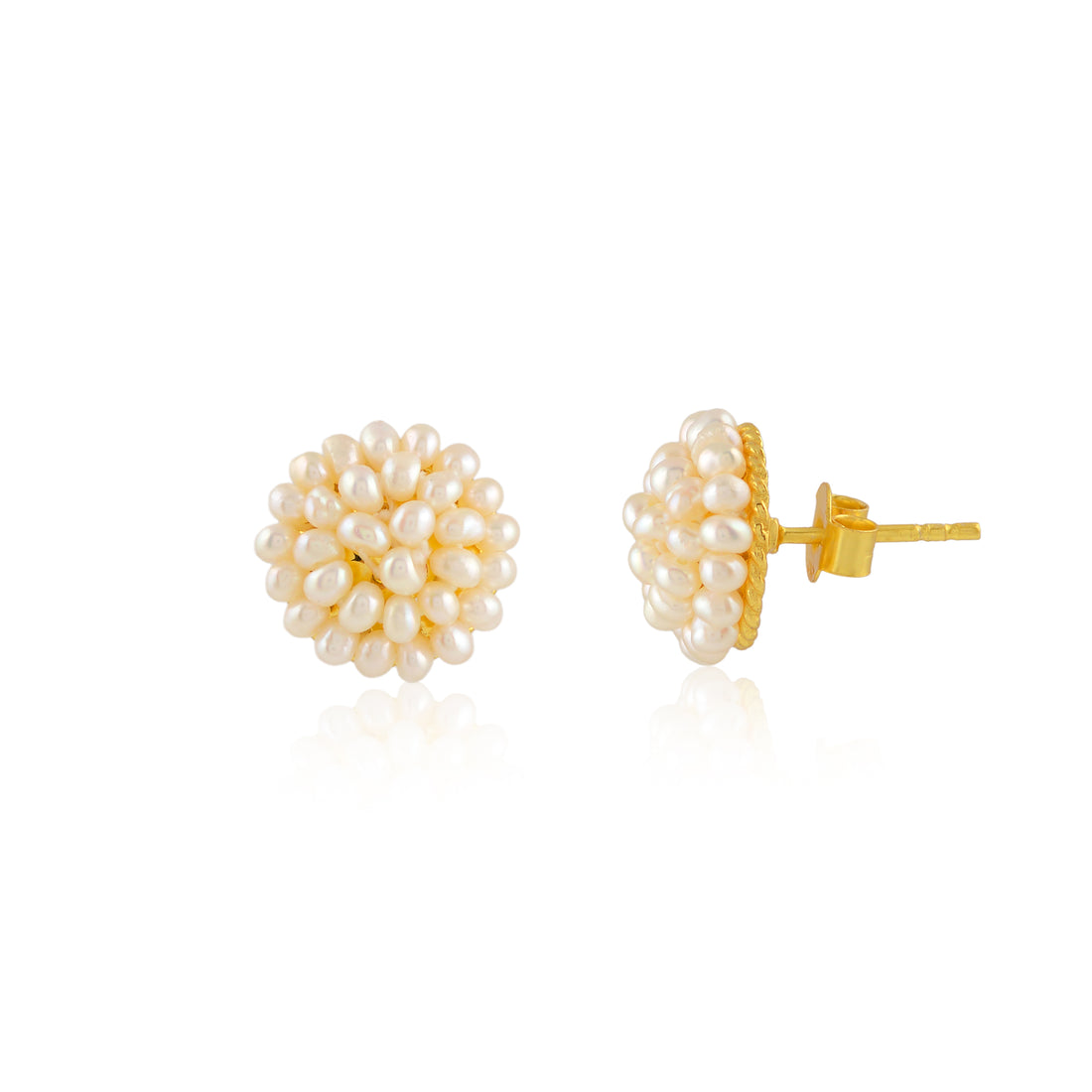 Ivory Bloom Pearl Stud Earrings (Handcrafted Freshwater Pearl Stud Earrings)