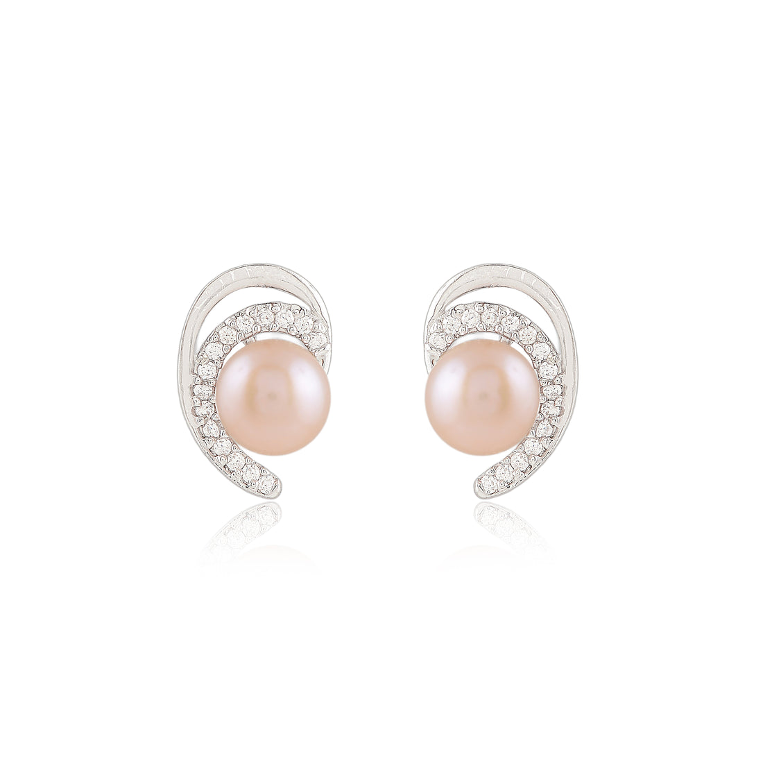 Blush Crescent Pearl Studs (Pink Freshwater Pearl Stud Earrings in Silver)