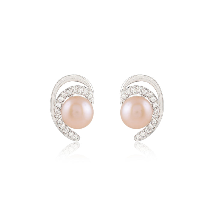 Blush Crescent Pearl Studs (Pink Freshwater Pearl Stud Earrings in Silver)
