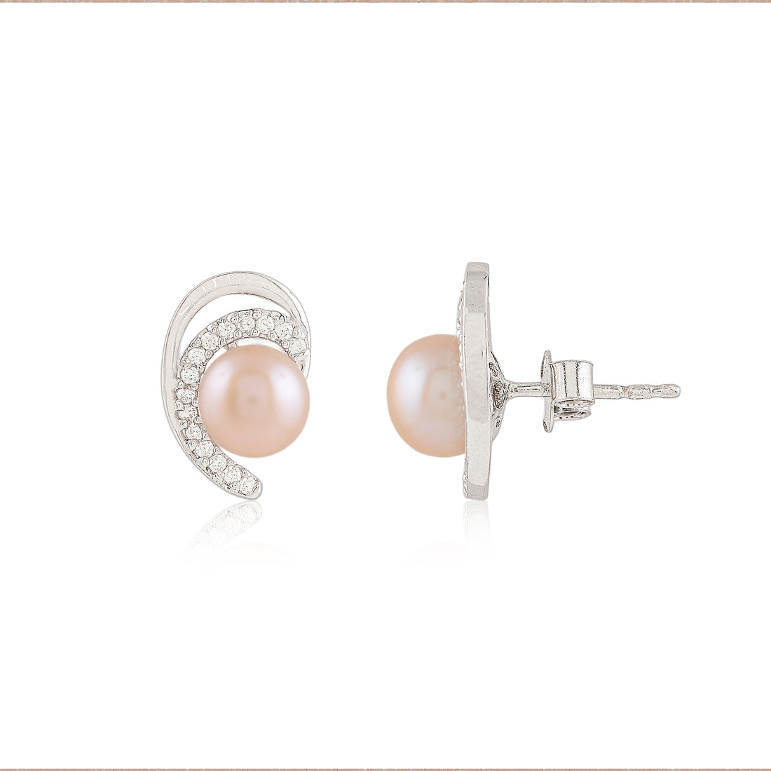 Blush Crescent Pearl Studs (Pink Freshwater Pearl Stud Earrings in Silver)