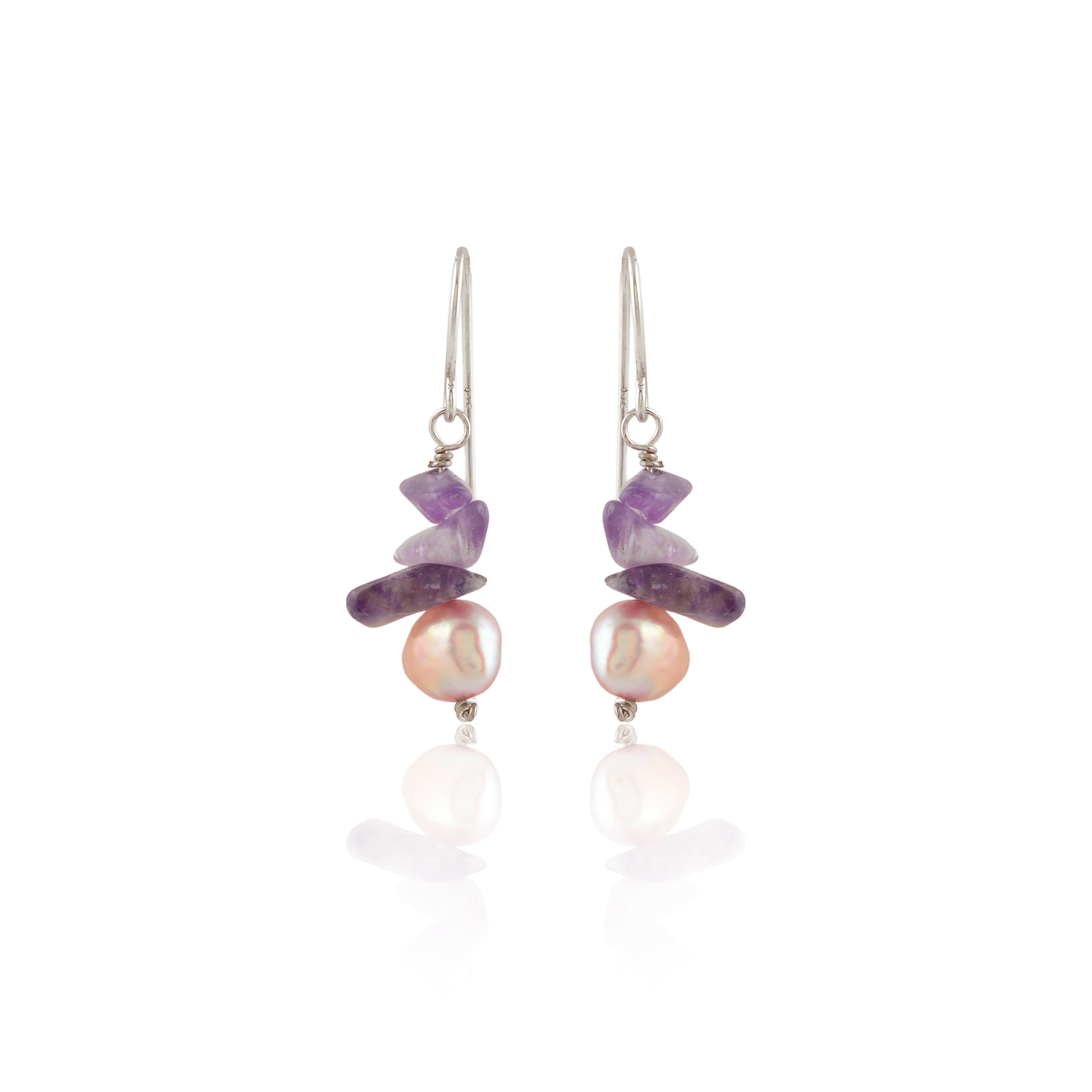 Amethyst Pearl Cascade Earrings (Natural Pearl & Amethyst Hanging Earrings)