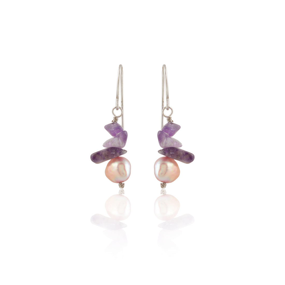 Amethyst Pearl Cascade Earrings (Natural Pearl & Amethyst Hanging Earrings)
