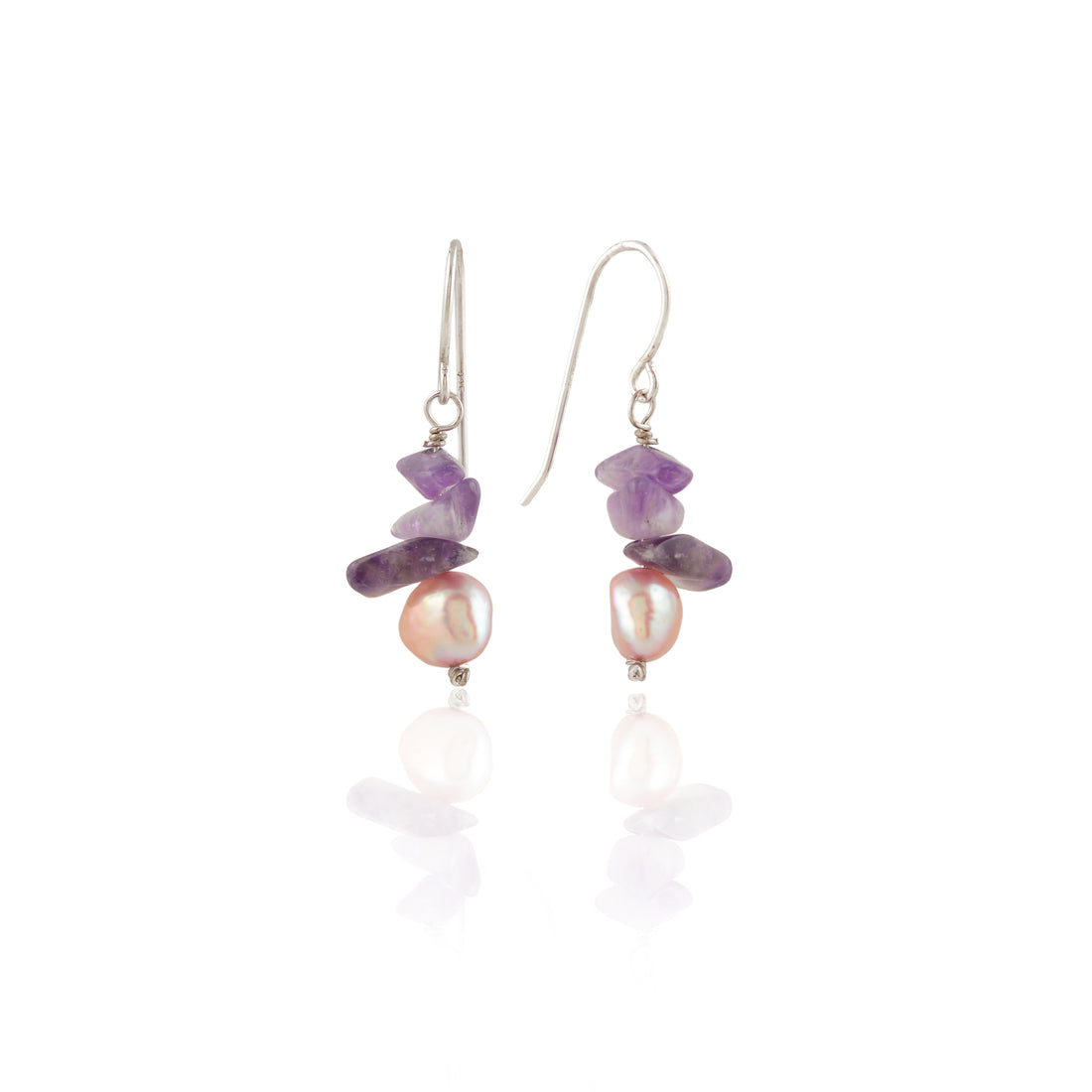 Amethyst Pearl Cascade Earrings (Natural Pearl & Amethyst Hanging Earrings)