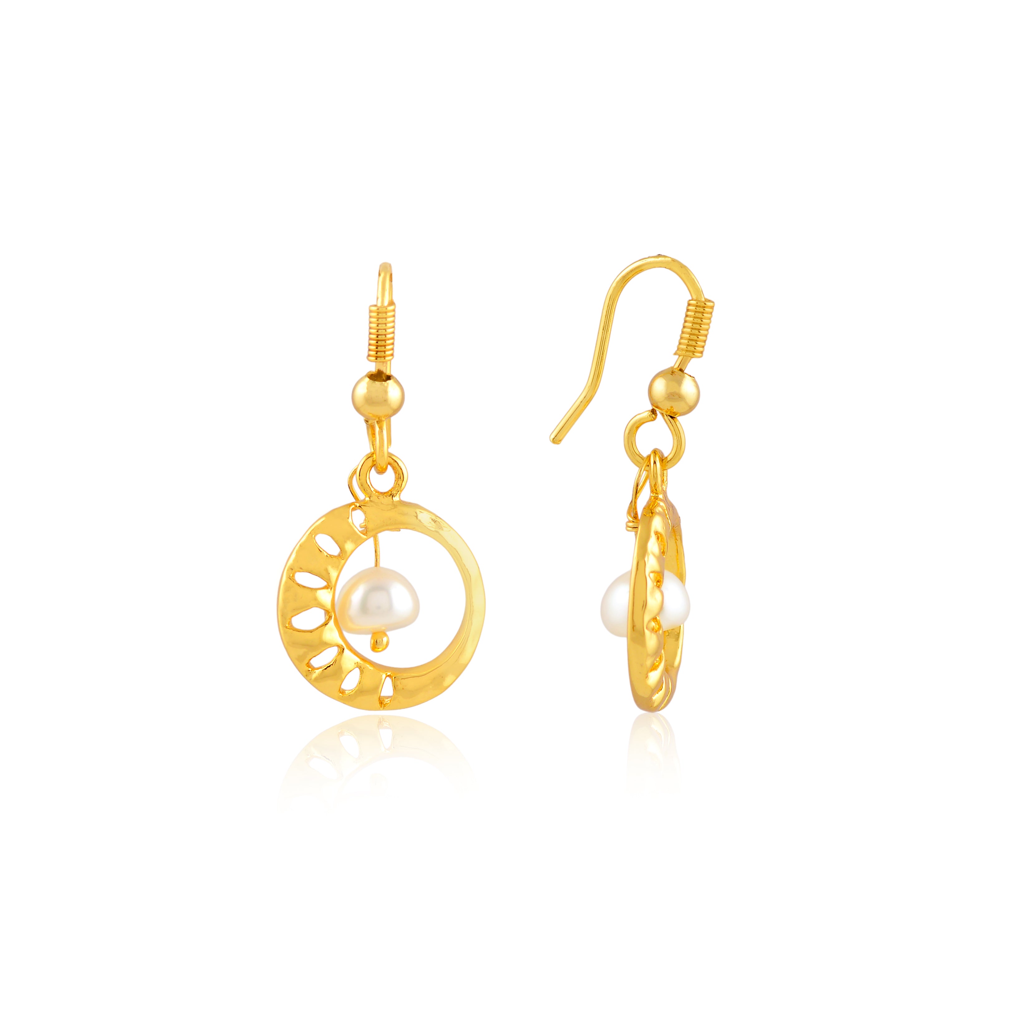 Halo Pearl Drop Earrings (Freshwater Pearl Drop Earrings in Gold-Plated Silver)