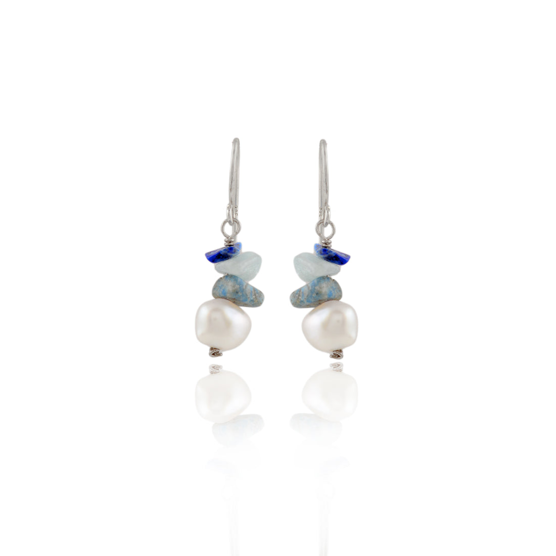 Pearl & Lapis Lazuli J-Hoop Earrings ( Uneven Freshwater Pearl & lapis lazuli Earrings in Silver)