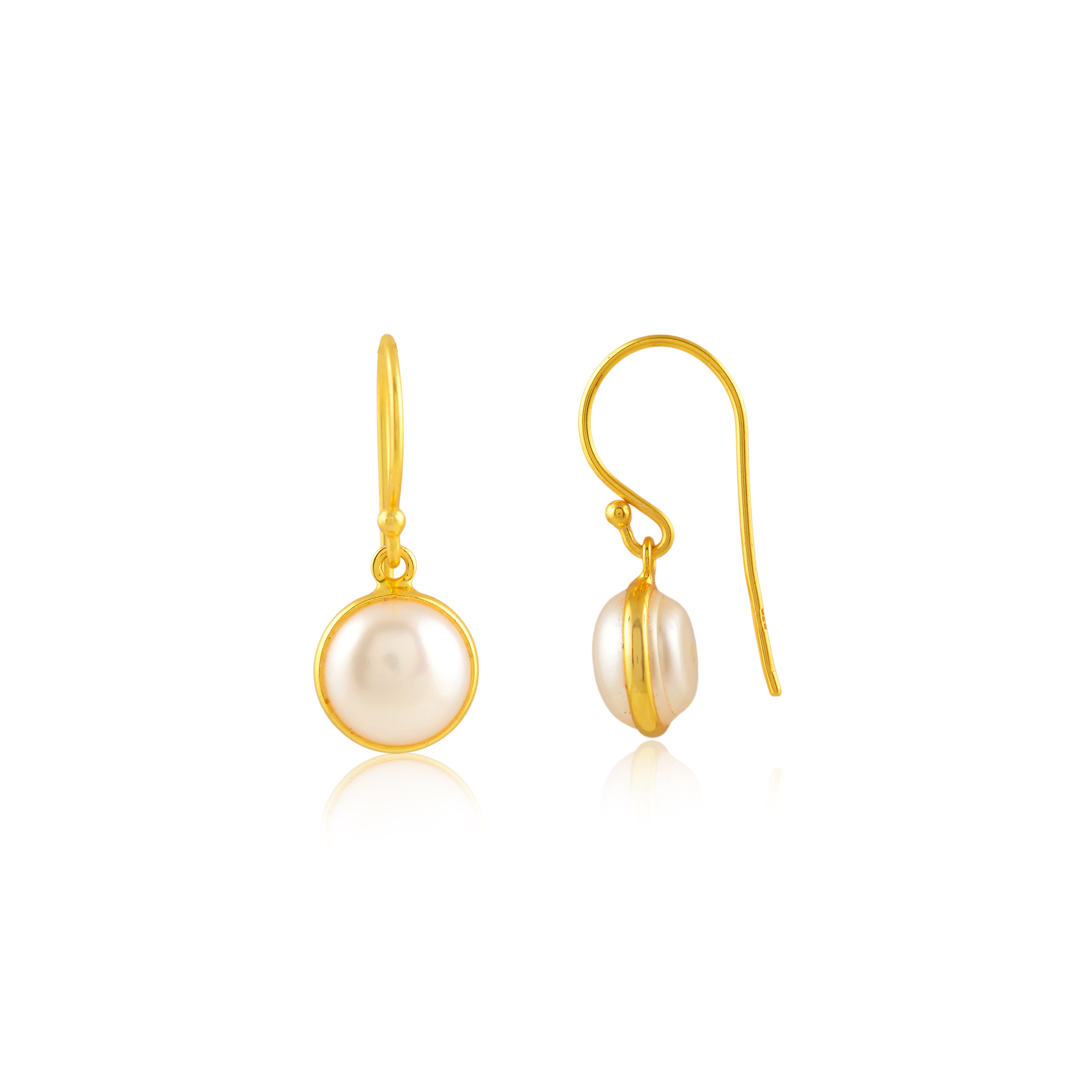 Framed Pearl Drop Earrings  (925 Sterling Silver Gold-Plated Pearl Drop Earrings)