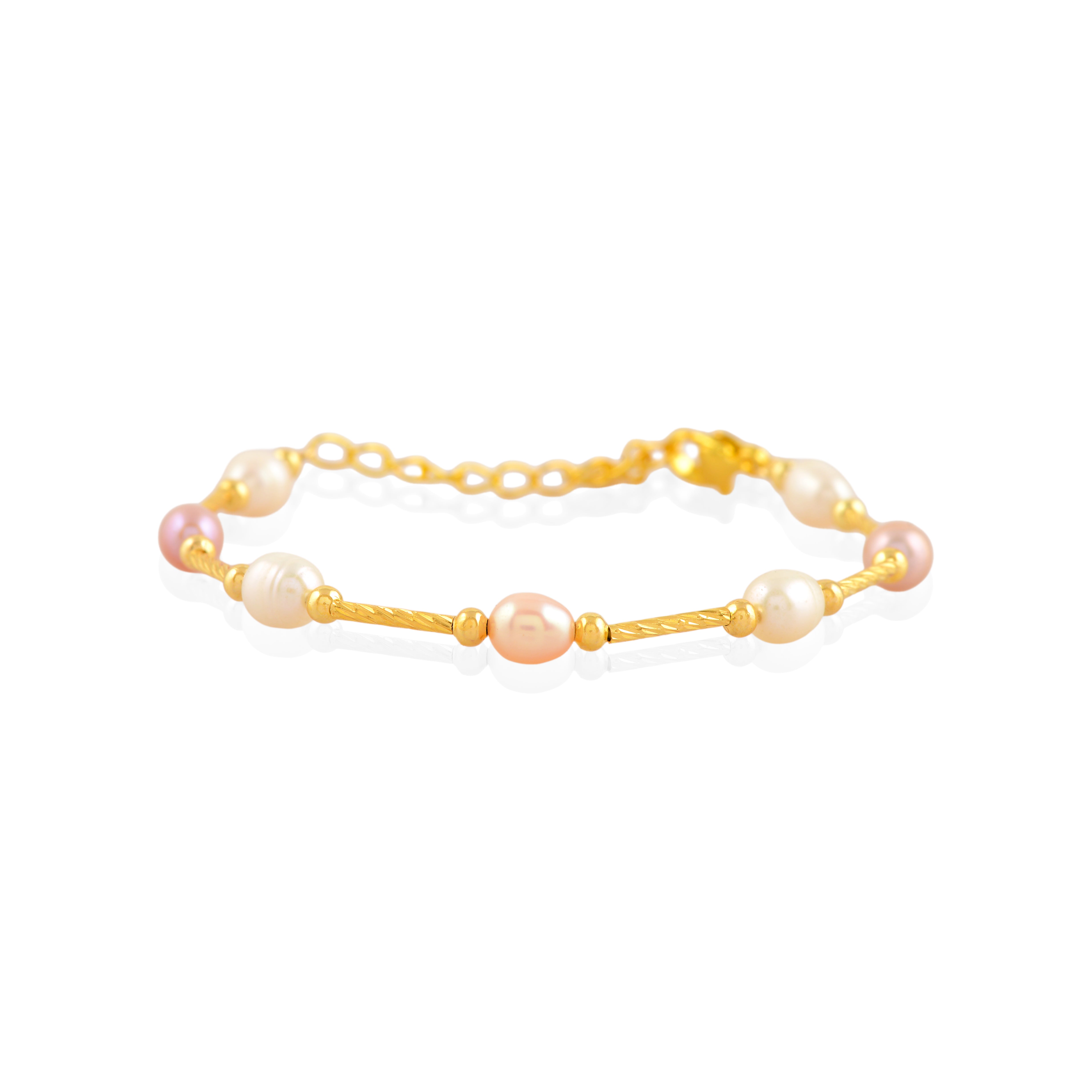 Blush & Ivory Pearl Chain Bracelet (Freshwater Pearl Bracelet with Gold-Plated Accents)