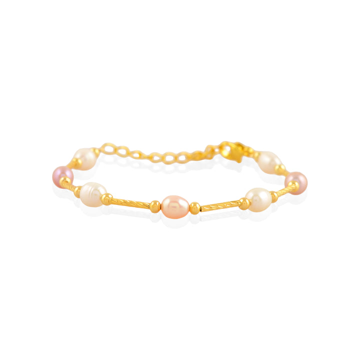 Blush & Ivory Pearl Chain Bracelet (Freshwater Pearl Bracelet with Gold-Plated Accents)