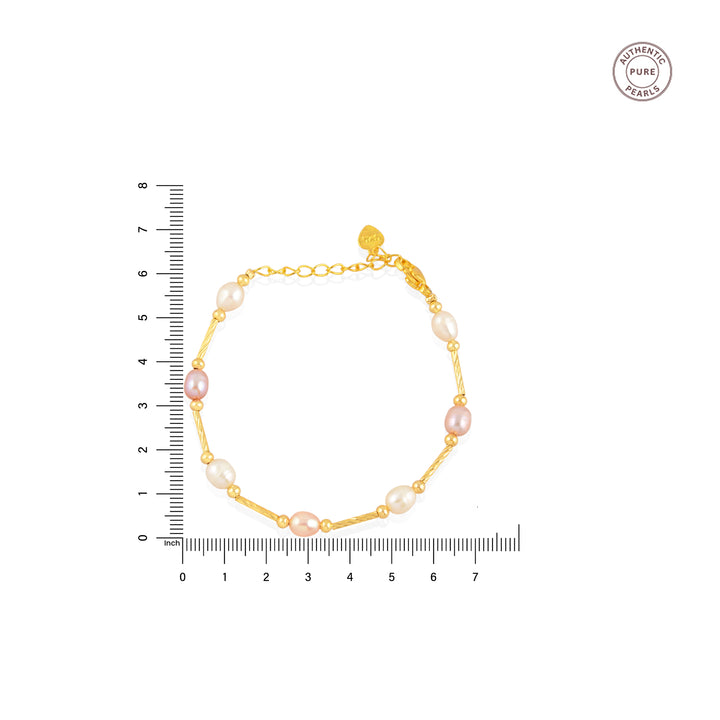 Blush & Ivory Pearl Chain Bracelet (Freshwater Pearl Bracelet with Gold-Plated Accents)