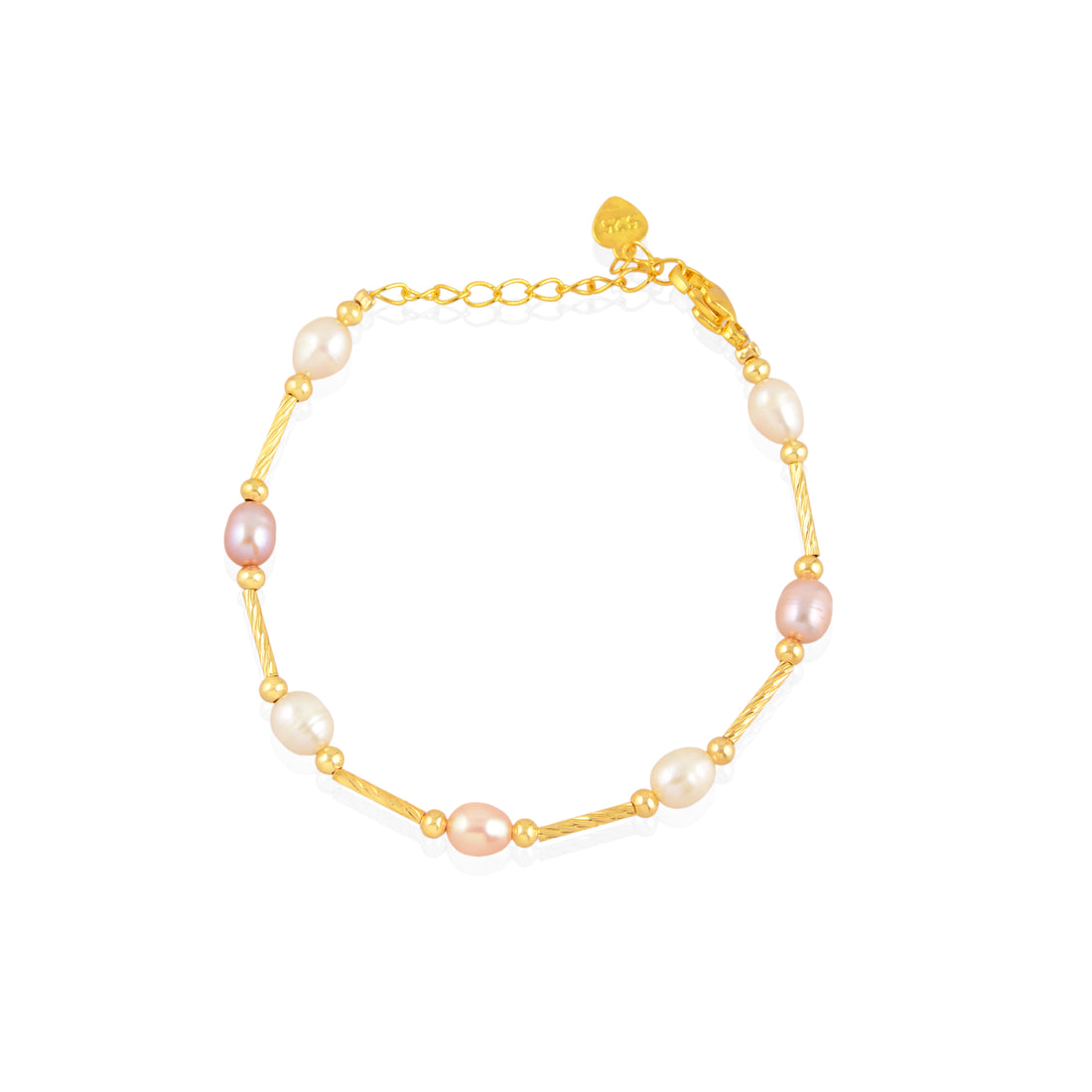 Blush & Ivory Pearl Chain Bracelet (Freshwater Pearl Bracelet with Gold-Plated Accents)