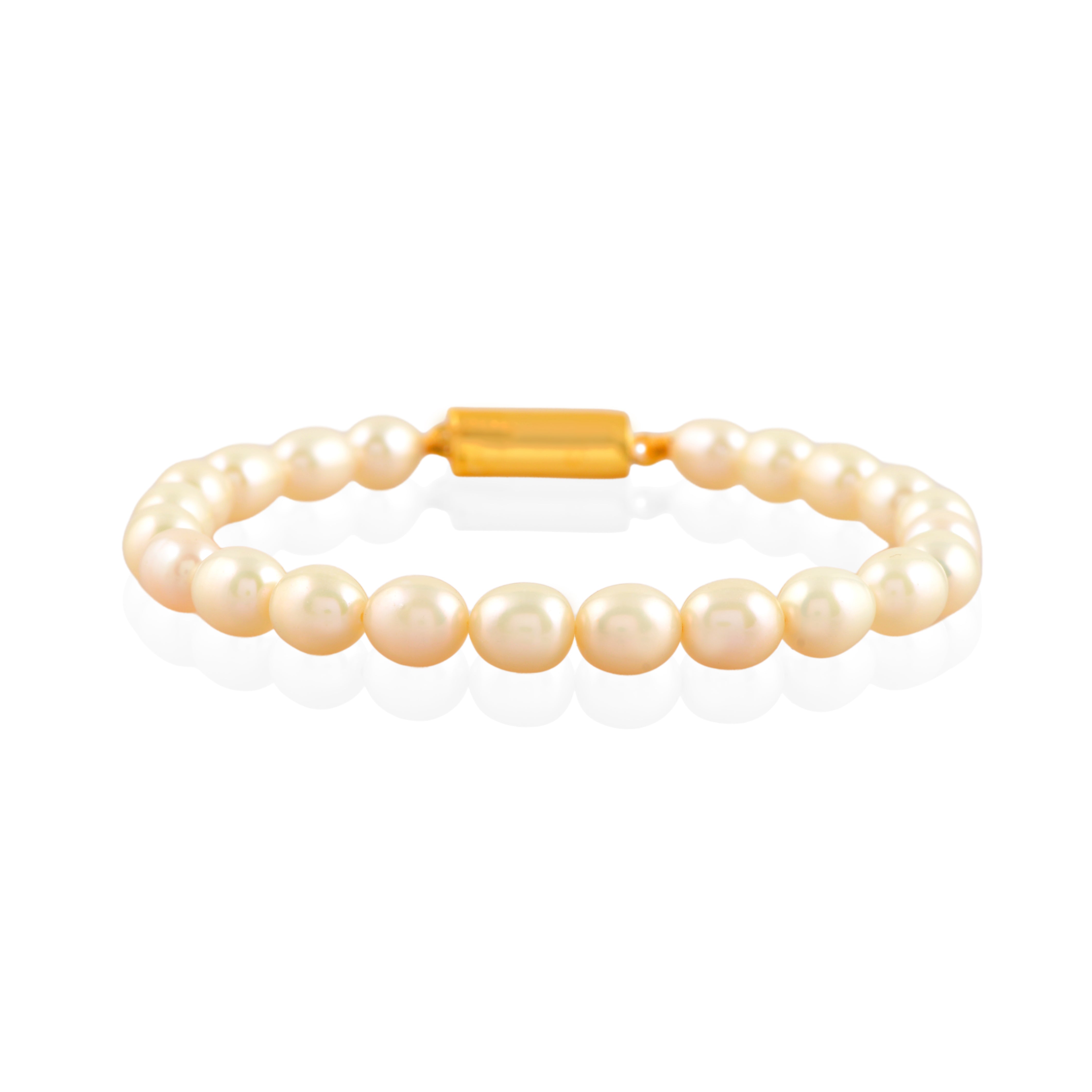 Ivory Link Pearl Bracelet ( Fresh water Pearls With Gold Polished Clip In Silver )