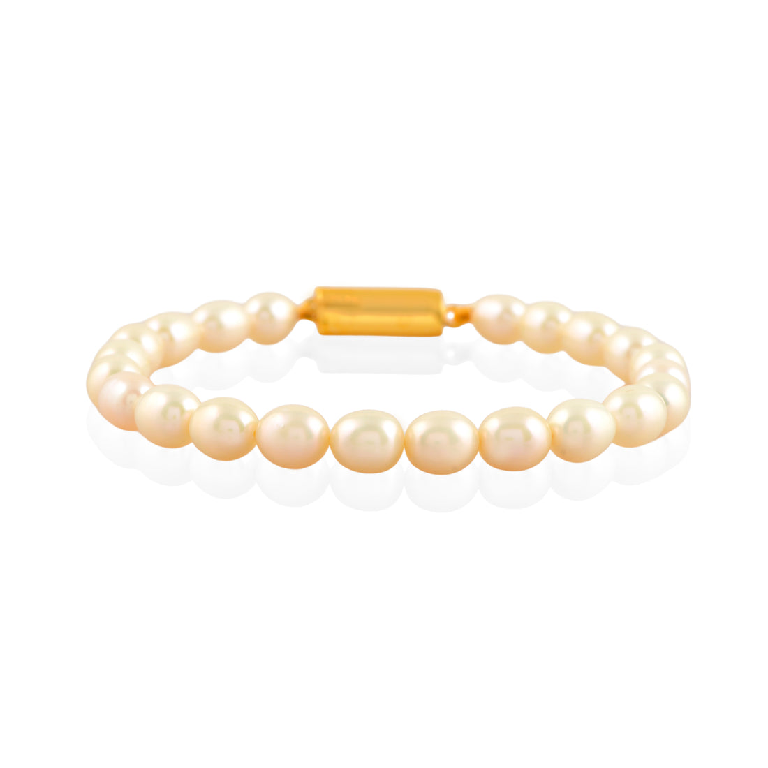 Ivory Link Pearl Bracelet ( Fresh water Pearls With Gold Polished Clip In Silver )