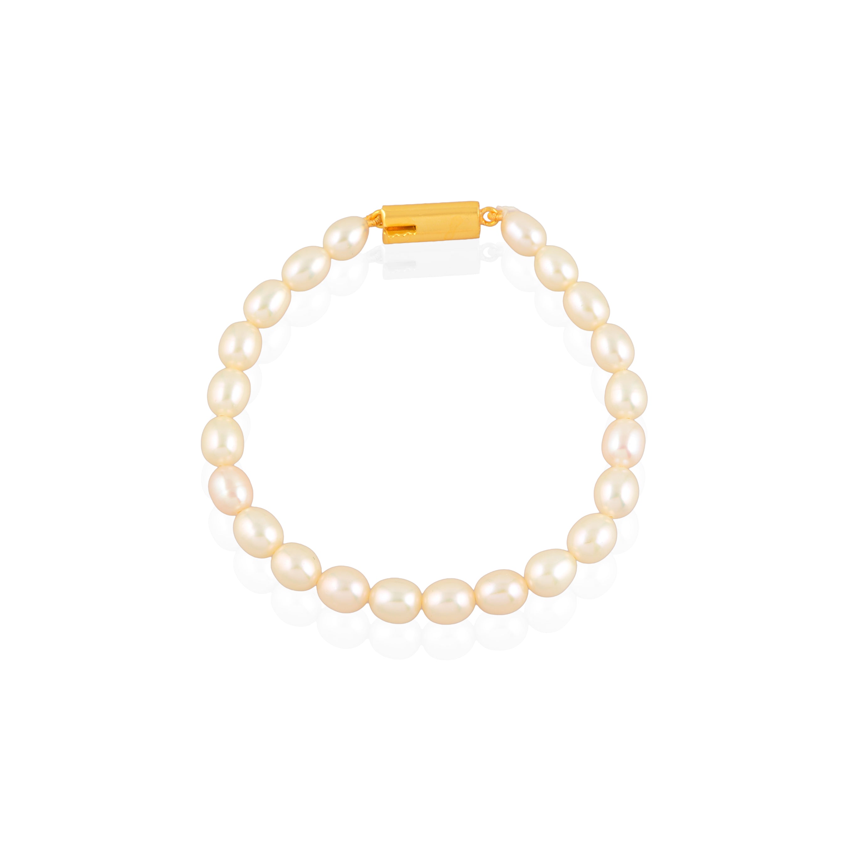 Ivory Link Pearl Bracelet ( Fresh water Pearls With Gold Polished Clip In Silver )