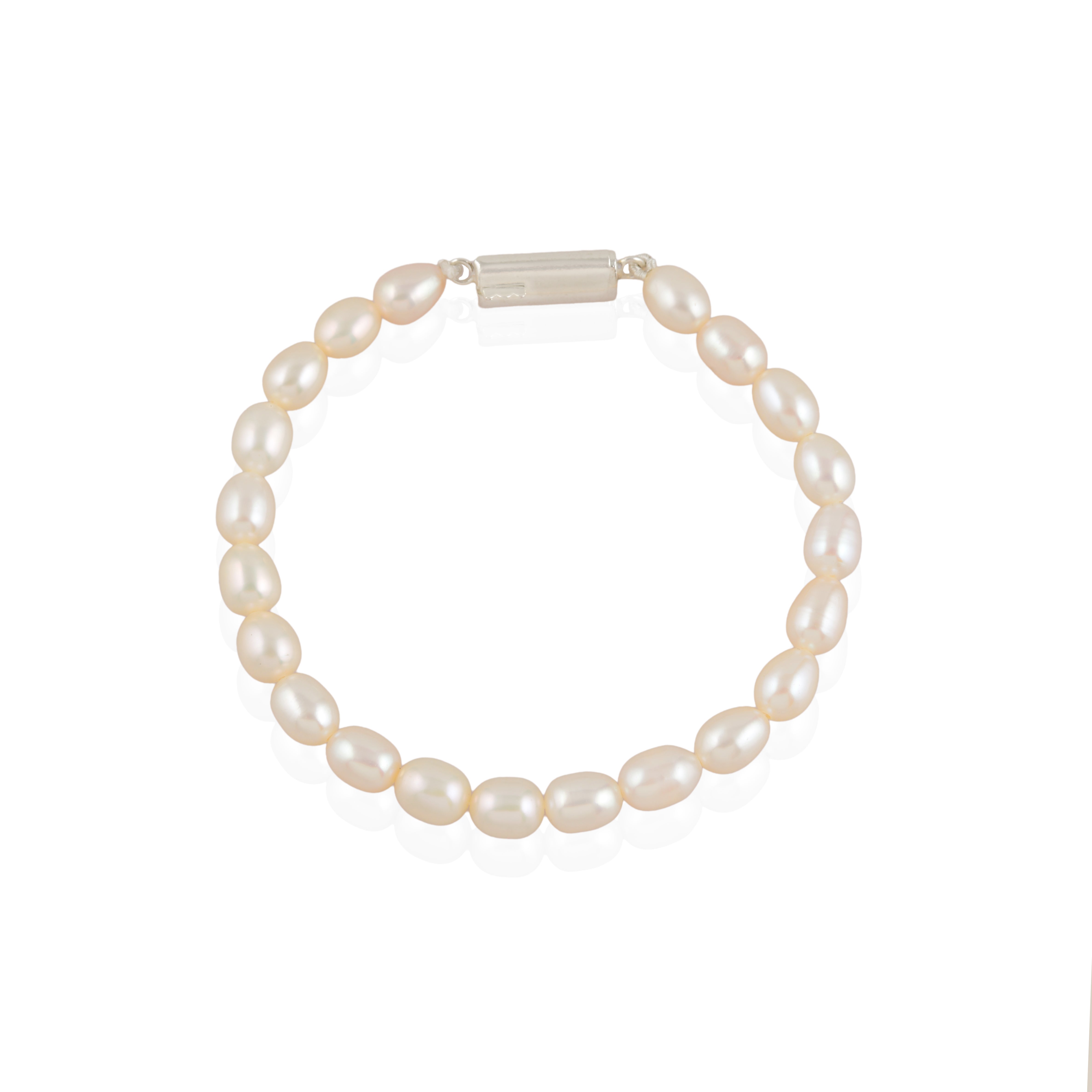 Classic White Pearl Bracelet (Freshwater Pearl Bracelet with Silver Clasp)