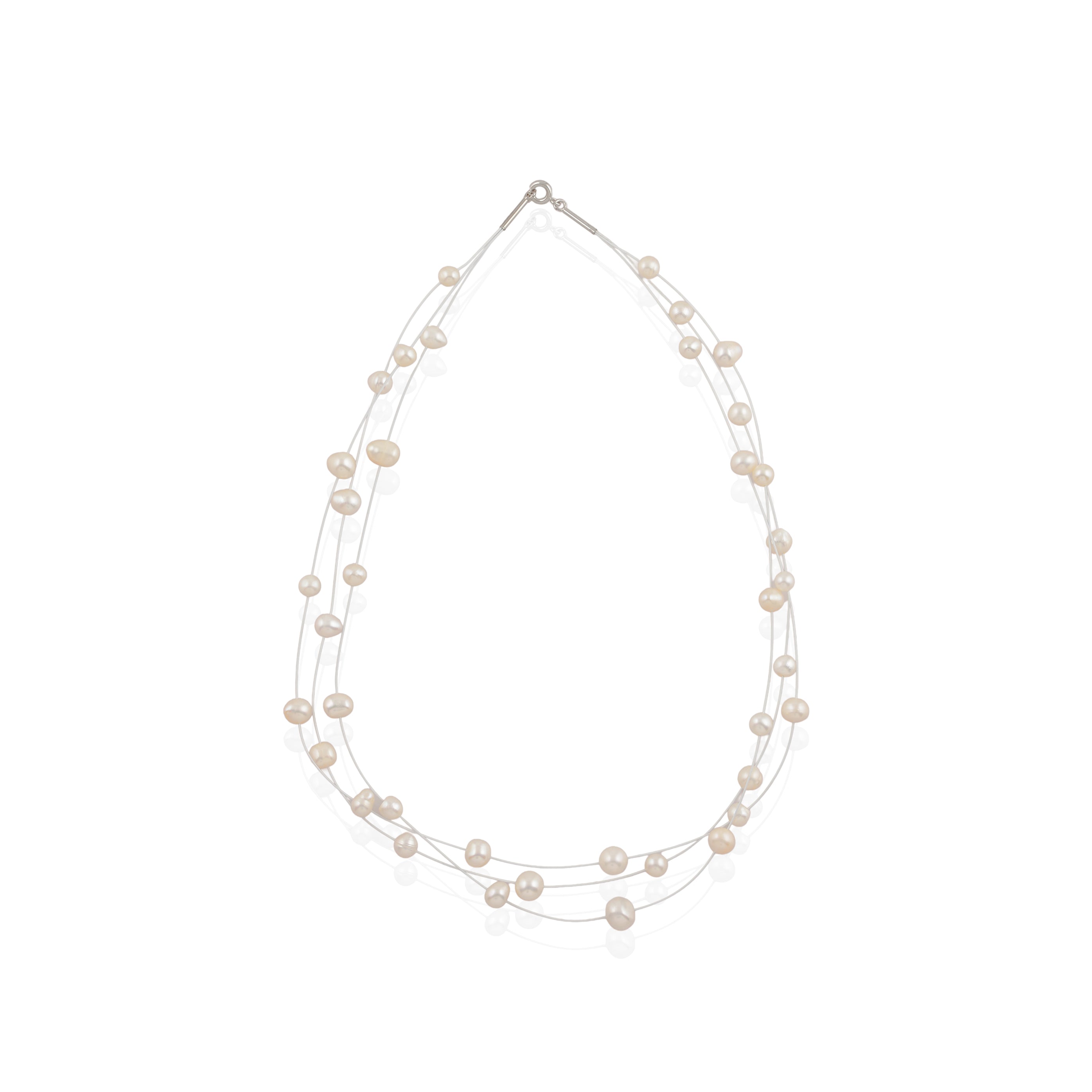 Delicate layered Pearl Necklace (Freshwater Pearl Station Necklace)