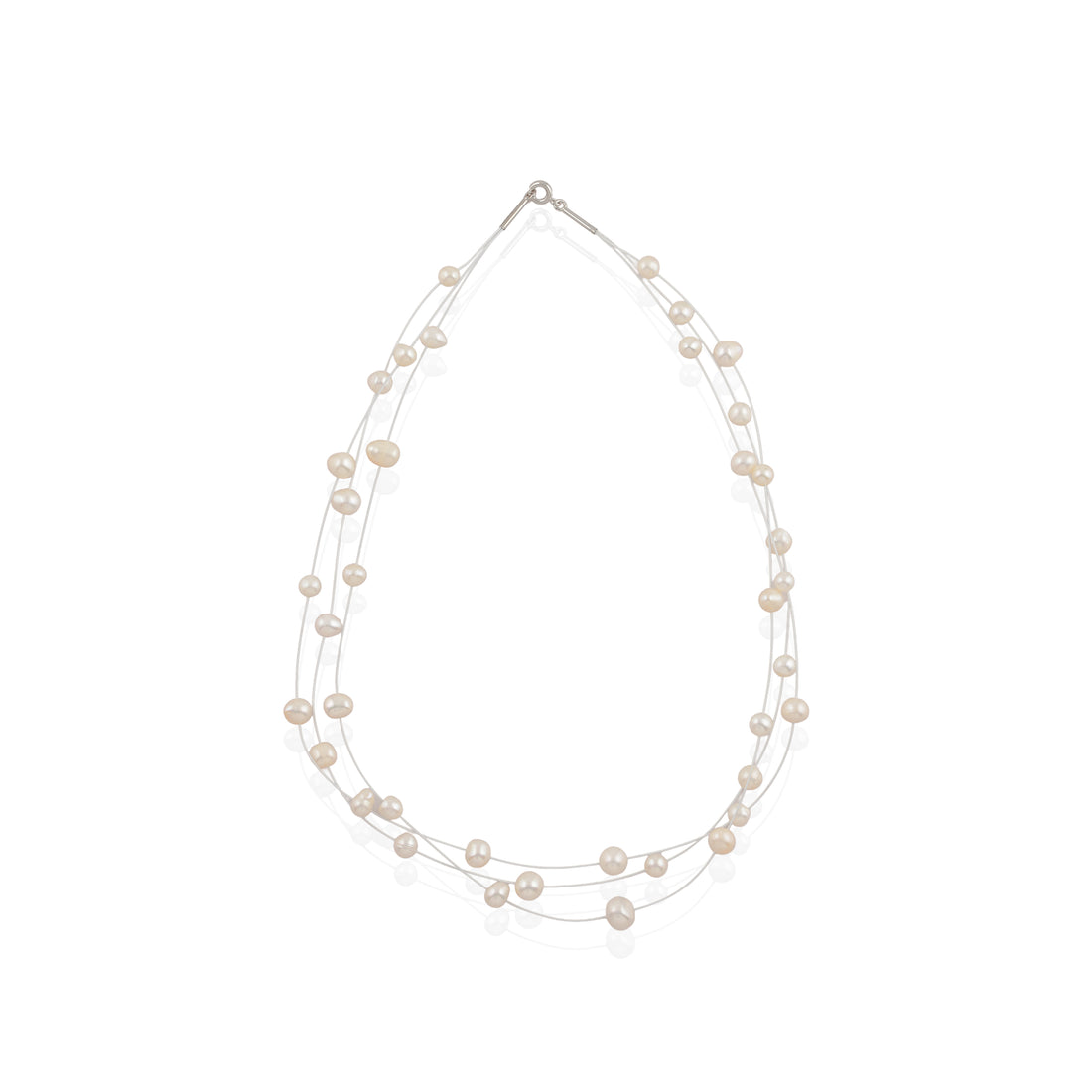 Delicate layered Pearl Necklace (Freshwater Pearl Station Necklace)