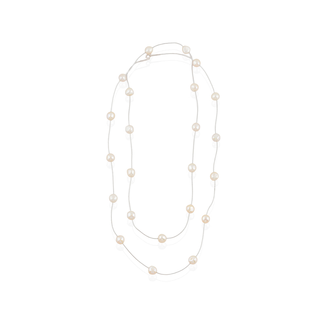 Grey Baroque Pearl Station Necklace (Feshwater Baroque Pearls on Silver Chain)