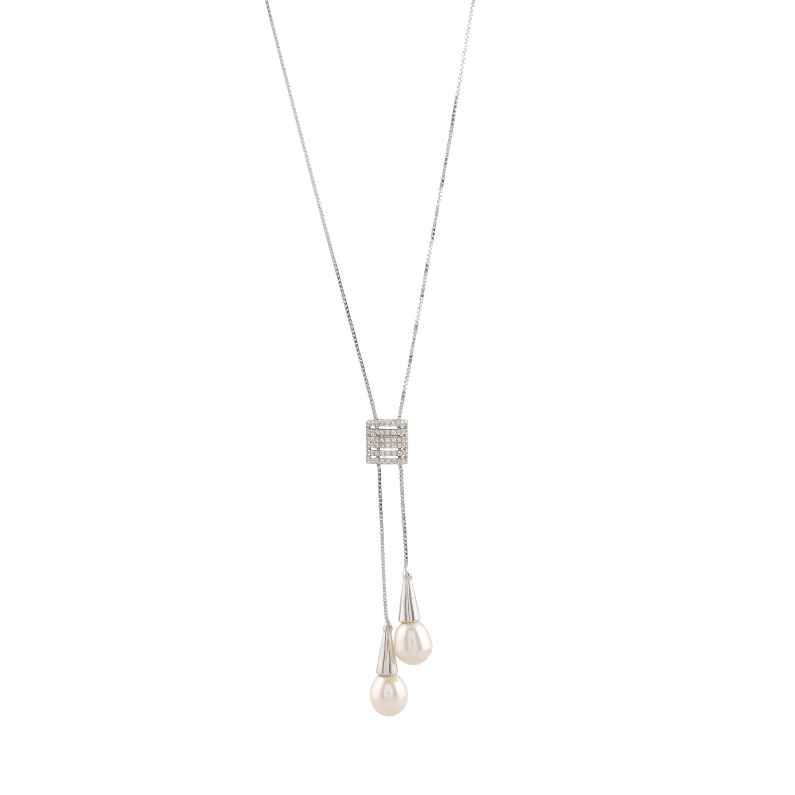 Silver & Pearl Drop Necklace (Freshwater Pearl Drop Necklace with Silver Accents)