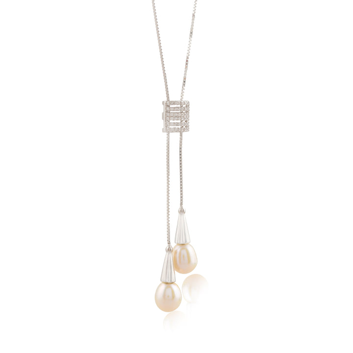 Silver & Pearl Drop Necklace (Freshwater Pearl Drop Necklace with Silver Accents)