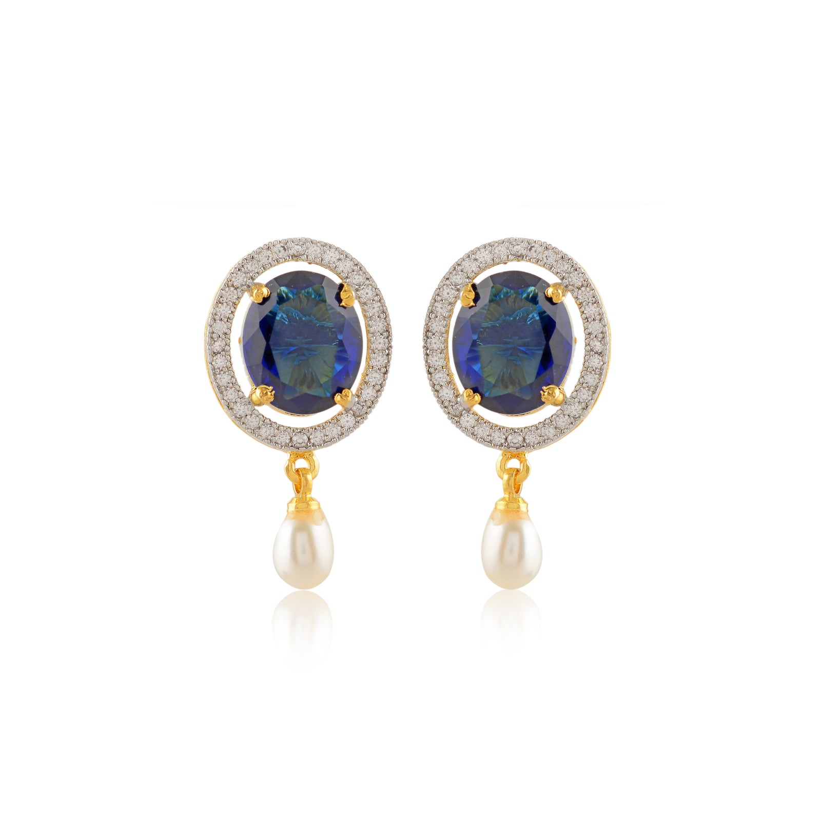 Sitaara Pearl Choker Set (Freshwater Pearl Choker & Earrings Set with Blue Stone Accents)