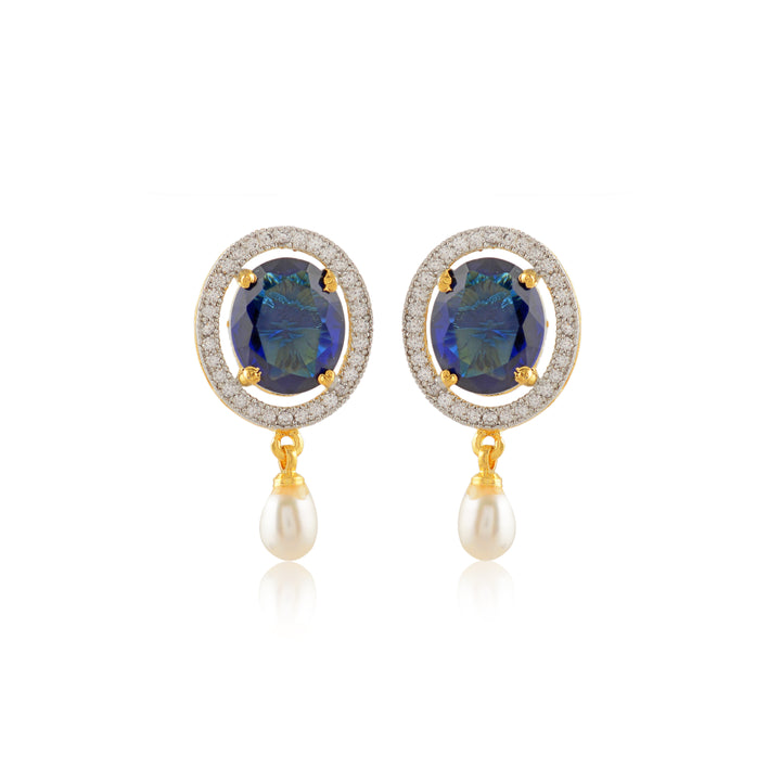 Sitaara Pearl Choker Set (Freshwater Pearl Choker & Earrings Set with Blue Stone Accents)