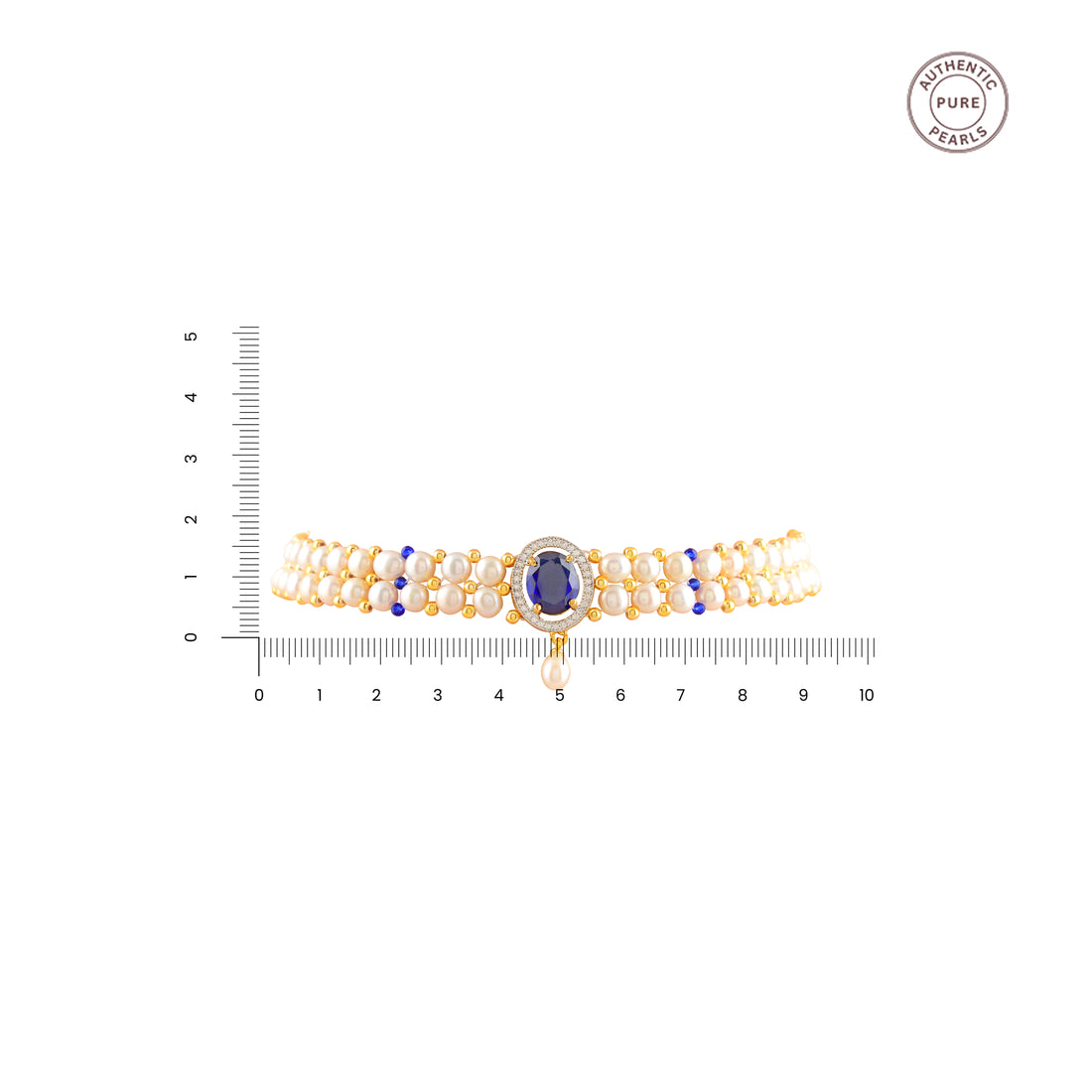 Sitaara Pearl Choker Set (Freshwater Pearl Choker & Earrings Set with Blue Stone Accents)