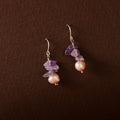 Amethyst Pearl Cascade Earrings (Natural Pearl & Amethyst Hanging Earrings)