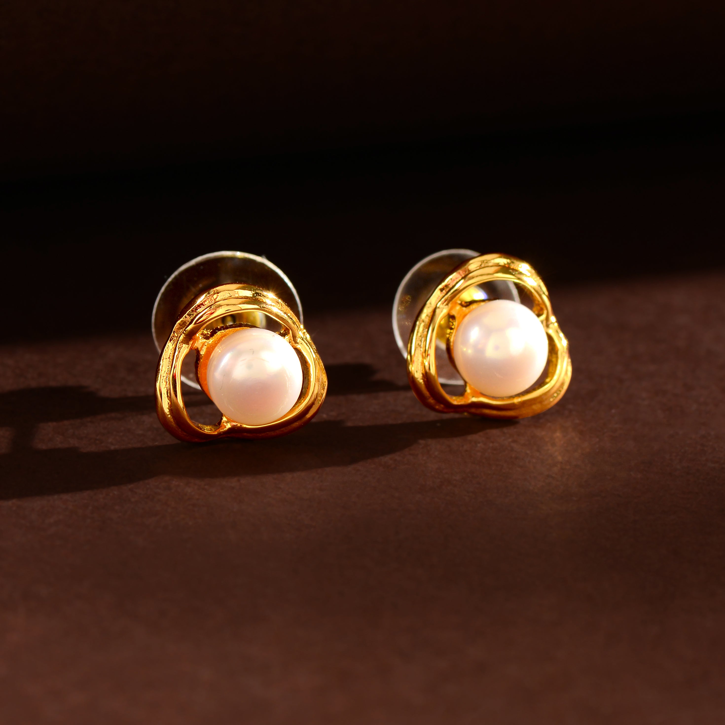 Golden Loop Pearl Studs (Freshwater Pearl Stud Earrings in Gold-Plated Silver)
