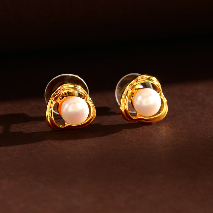 Golden Loop Pearl Studs (Freshwater Pearl Stud Earrings in Gold-Plated Silver)