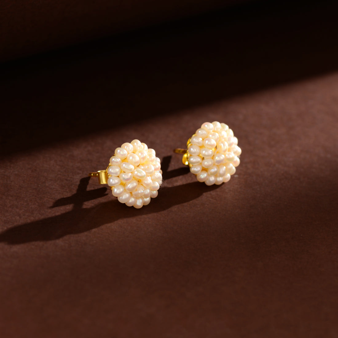 Ivory Bloom Pearl Stud Earrings (Handcrafted Freshwater Pearl Stud Earrings)