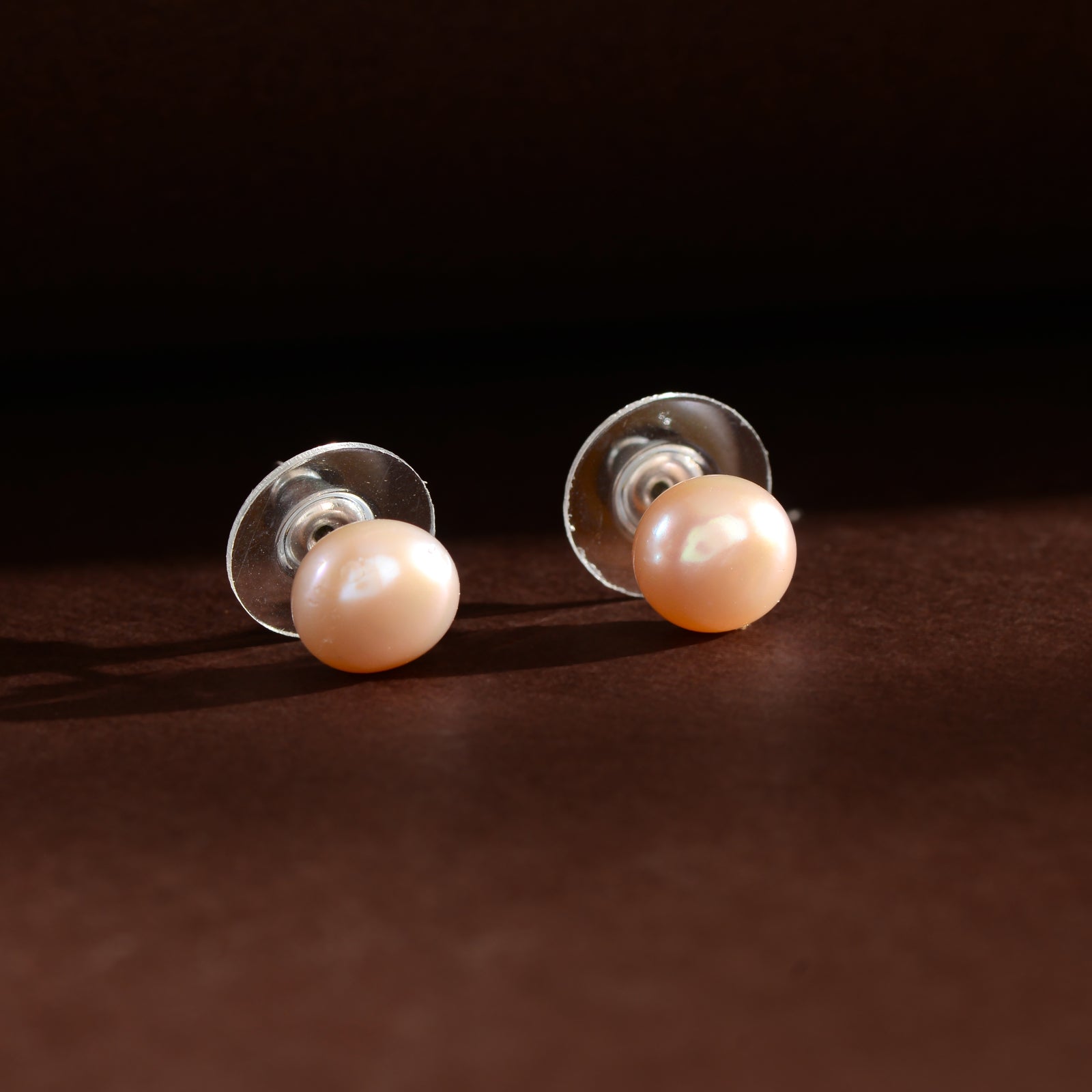 Blush Peach Freshwater Pearl Stud Earrings in Sterling Silver | AAA Pearl Studs | 4MM
