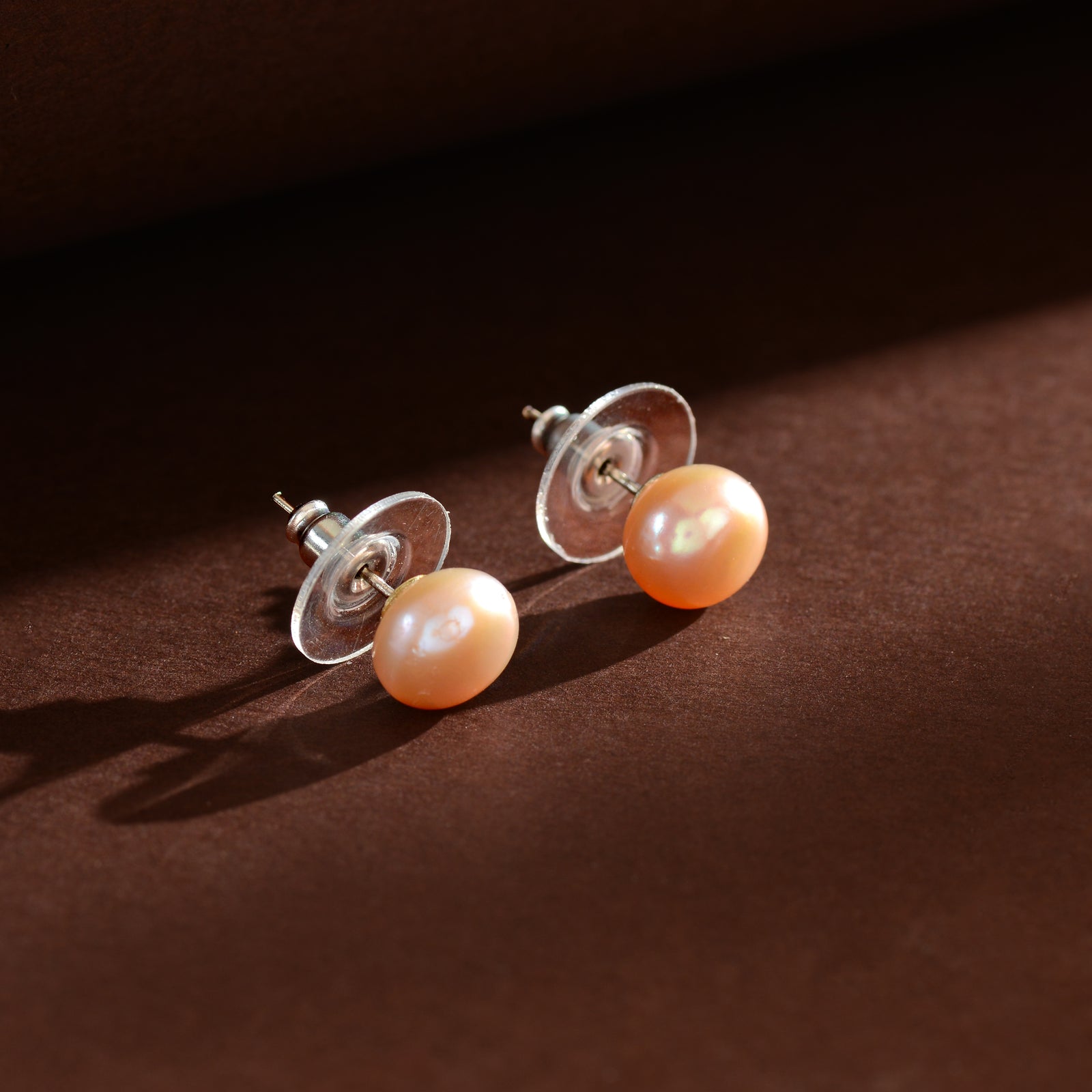 Blush Peach Freshwater Pearl Stud Earrings in Sterling Silver | AAA Pearl Studs | 4MM