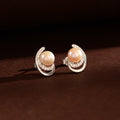 Blush Crescent Pearl Studs (Pink Freshwater Pearl Stud Earrings in Silver)