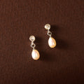 CZ Pearl Drop Danglers (Freshwater Pearl & Stone Drop Earrings in Silver)
