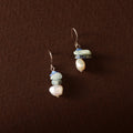 Pearl & Lapis Lazuli J-Hoop Earrings ( Uneven Freshwater Pearl & lapis lazuli Earrings in Silver)