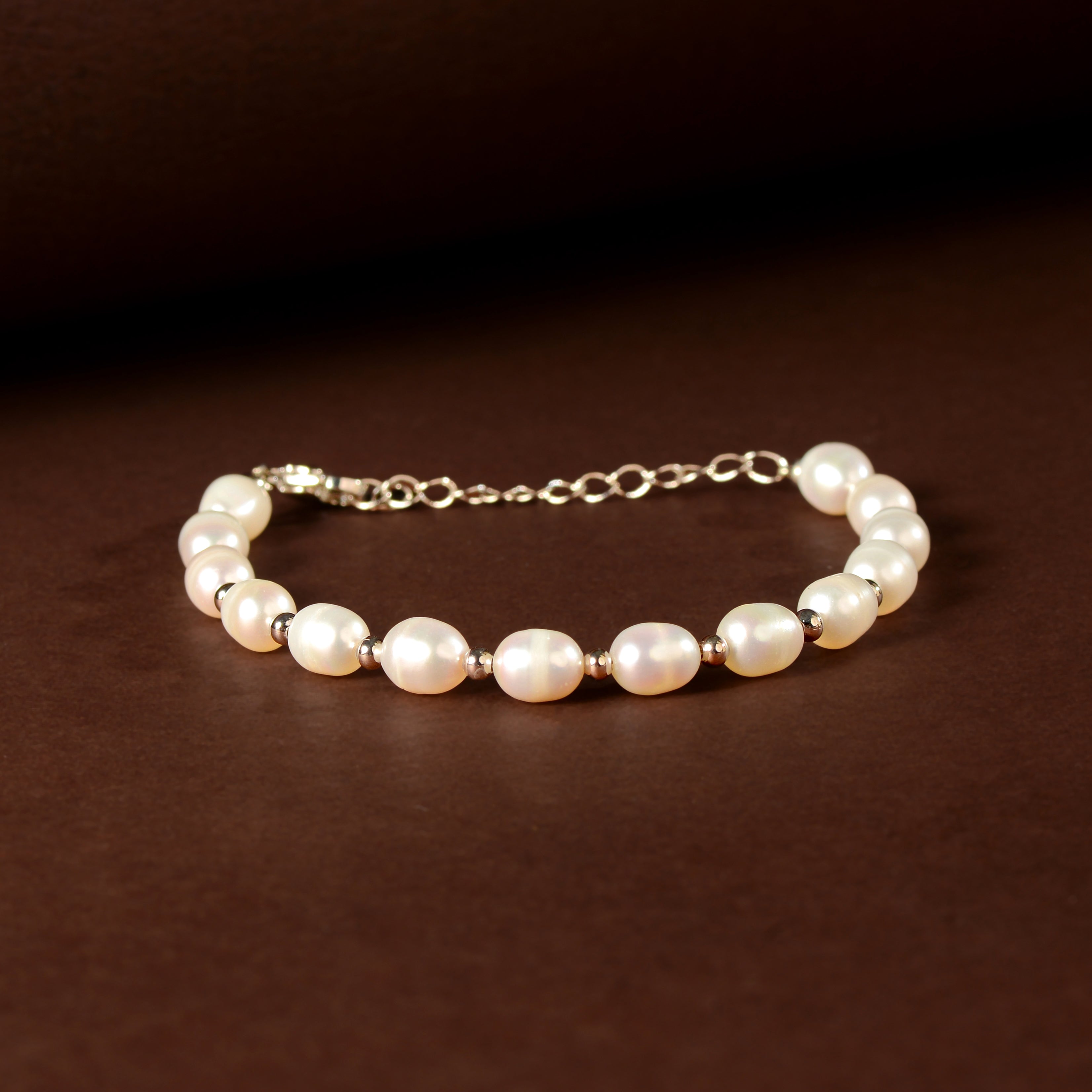 CZ Accent Pearl Bracelet (Freshwater Pearl Bracelet with Silver Accents)
