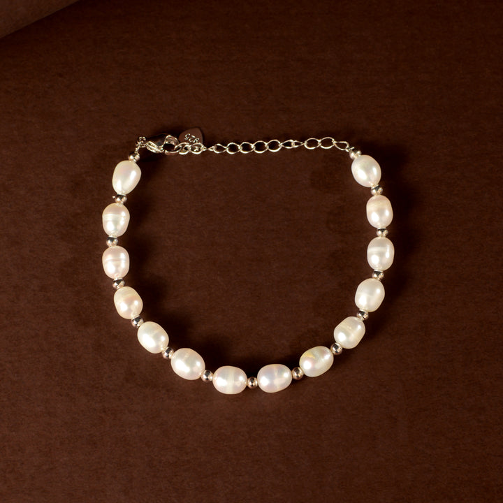 CZ Accent Pearl Bracelet (Freshwater Pearl Bracelet with Silver Accents)