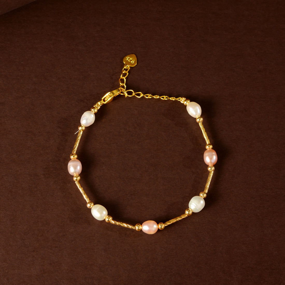 Blush & Ivory Pearl Chain Bracelet (Freshwater Pearl Bracelet with Gold-Plated Accents)