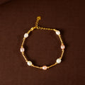 Blush & Ivory Pearl Chain Bracelet (Freshwater Pearl Bracelet with Gold-Plated Accents)