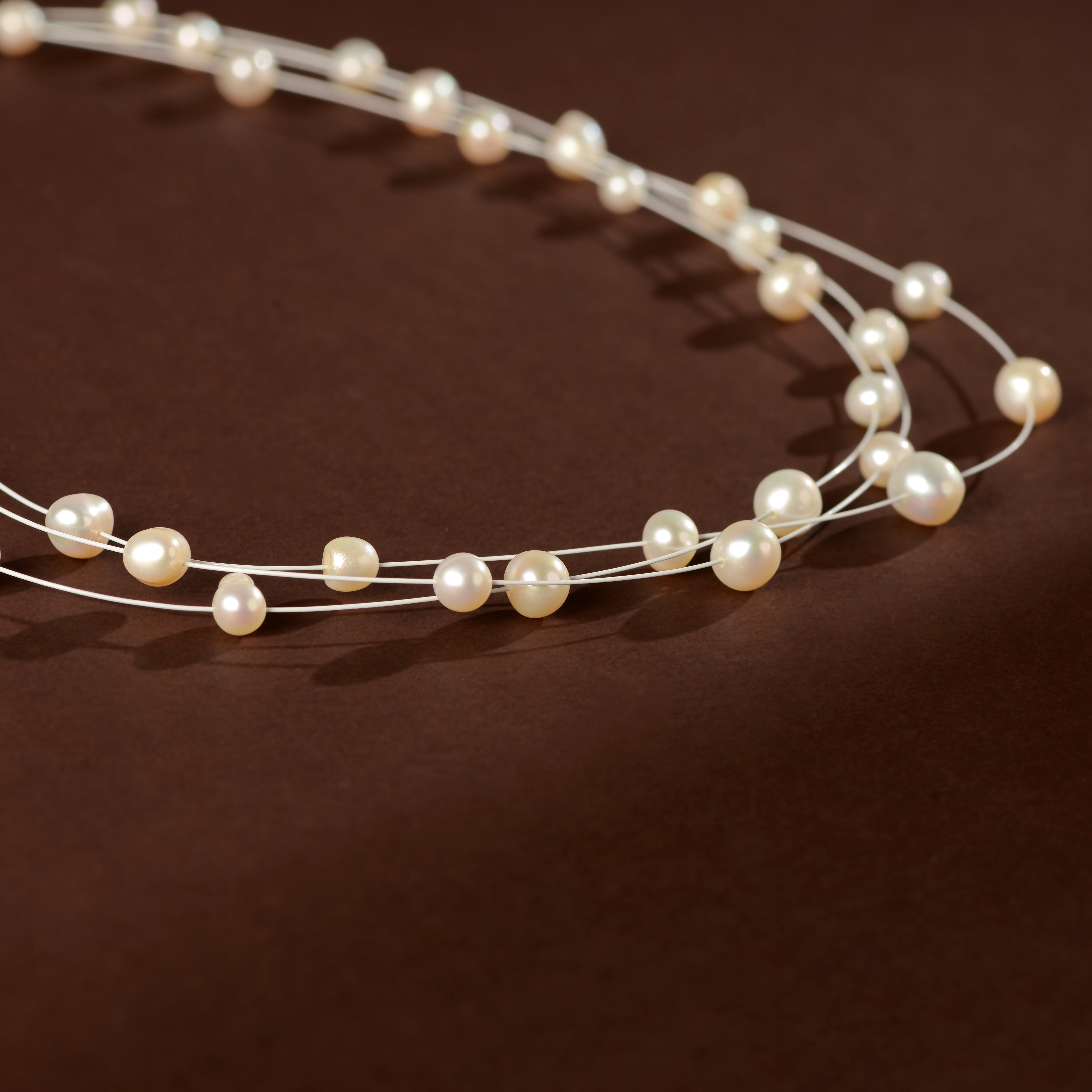 Delicate layered Pearl Necklace (Freshwater Pearl Station Necklace)