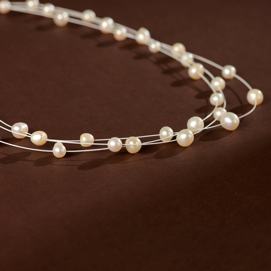 Delicate layered Pearl Necklace (Freshwater Pearl Station Necklace)