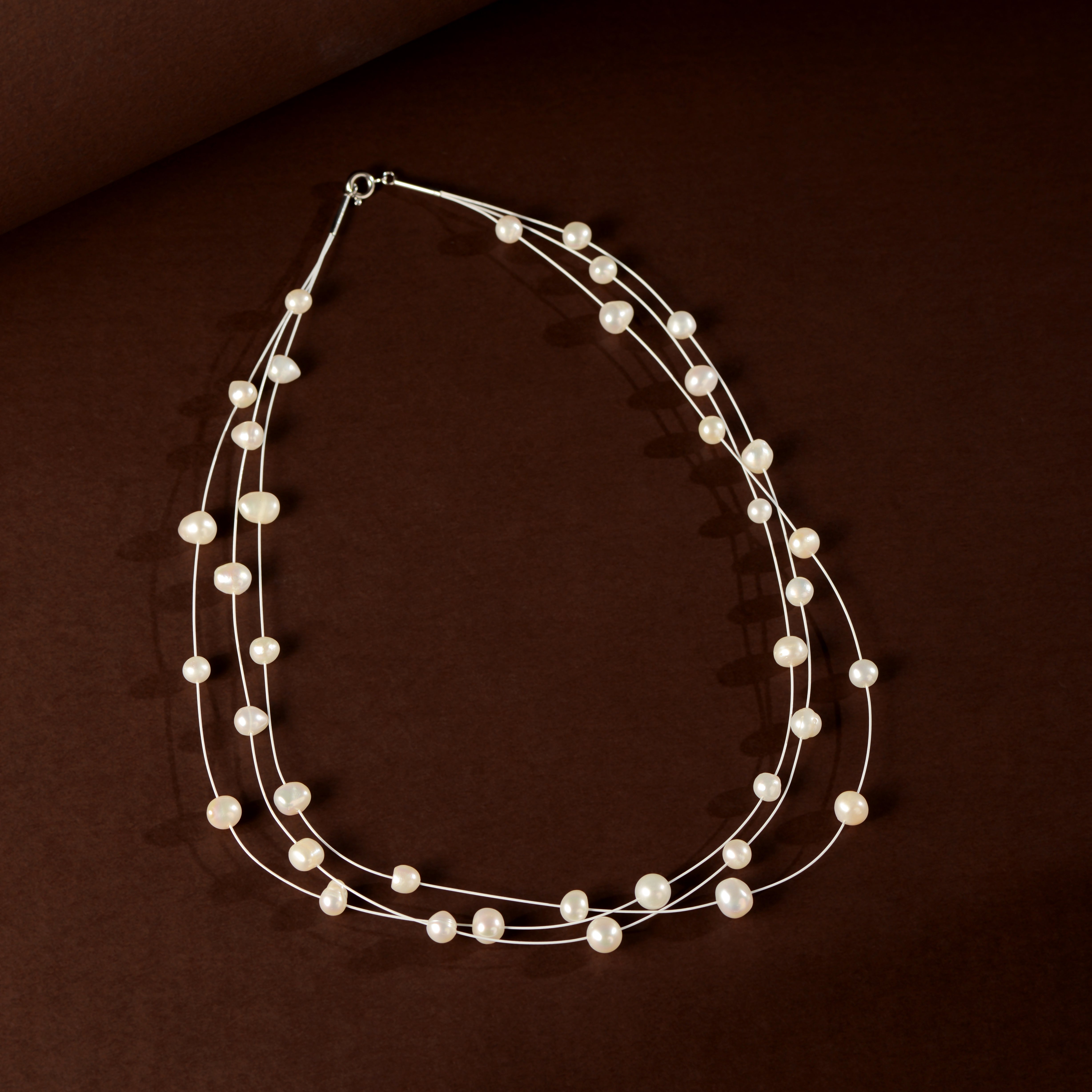 Delicate layered Pearl Necklace (Freshwater Pearl Station Necklace)
