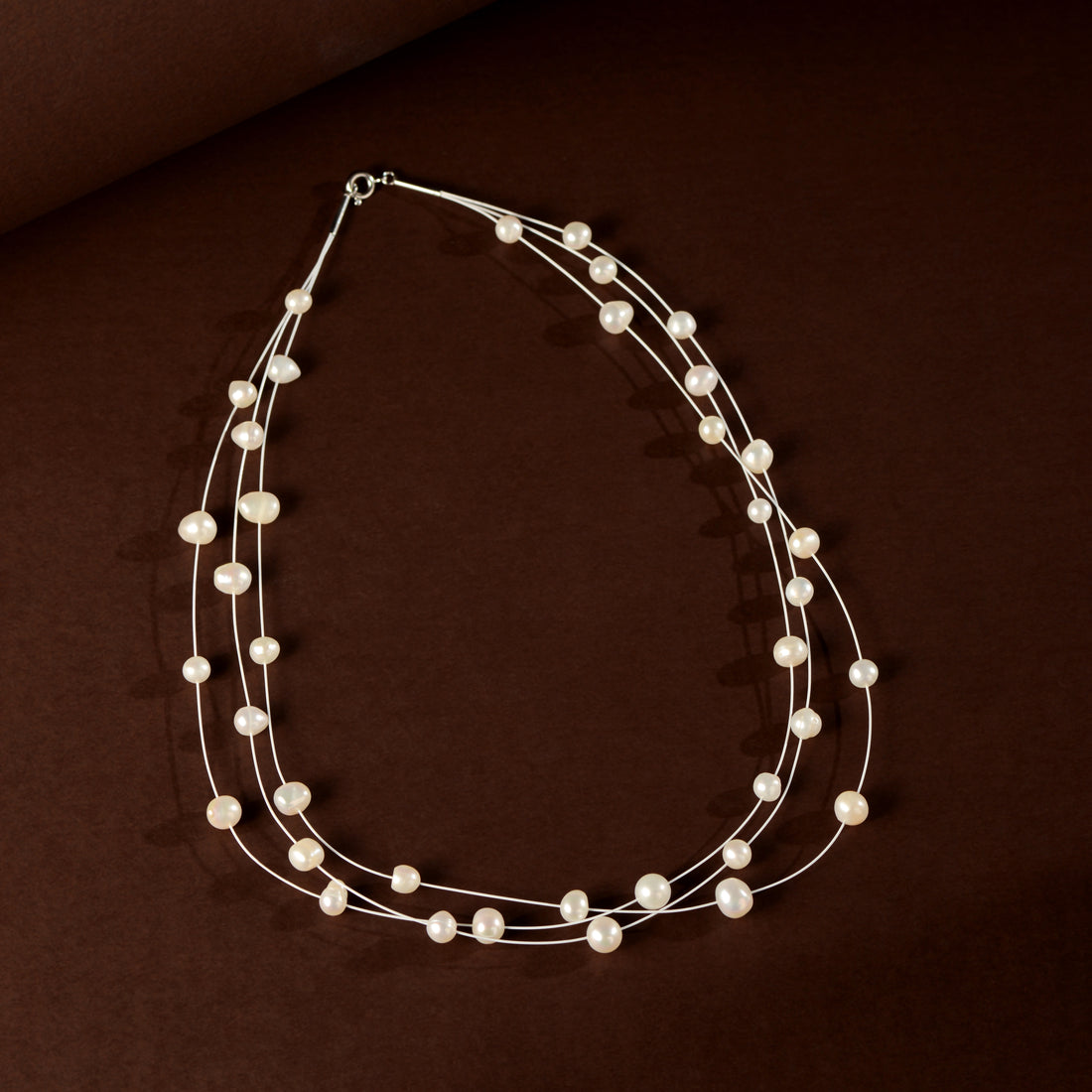 Delicate layered Pearl Necklace (Freshwater Pearl Station Necklace)
