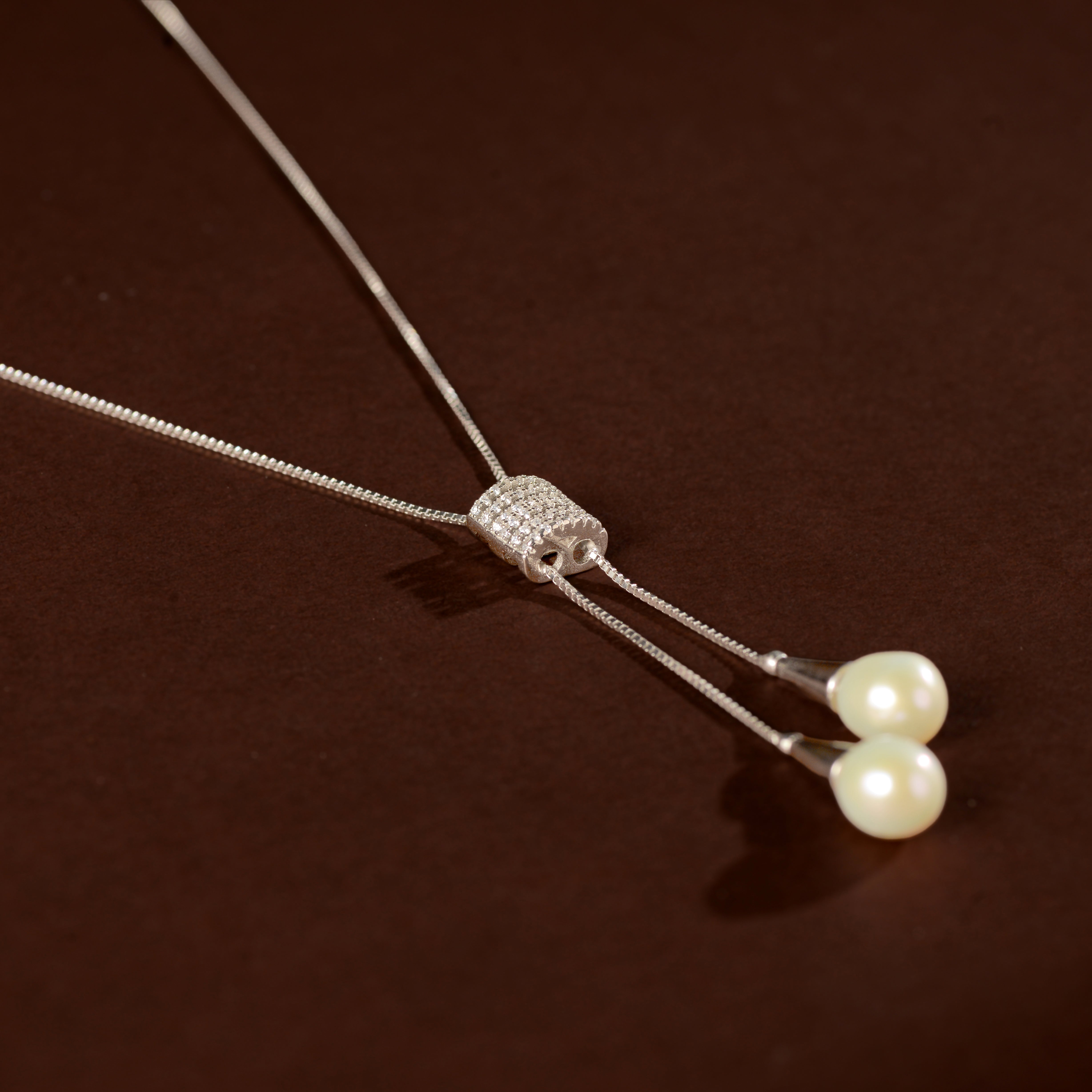 Silver & Pearl Drop Necklace (Freshwater Pearl Drop Necklace with Silver Accents)